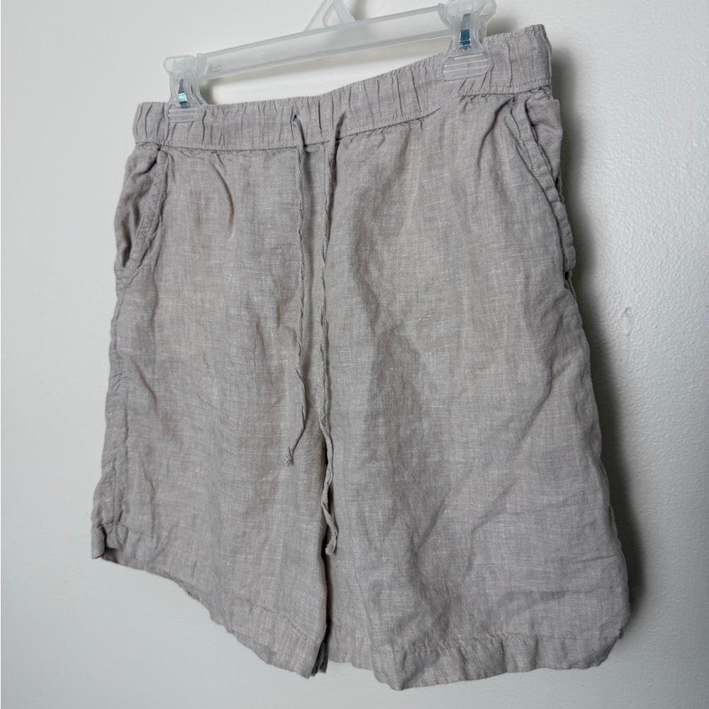 Tahari natural oat drawstring shorts 100% linen with pockets size medium - Picture 1 of 8